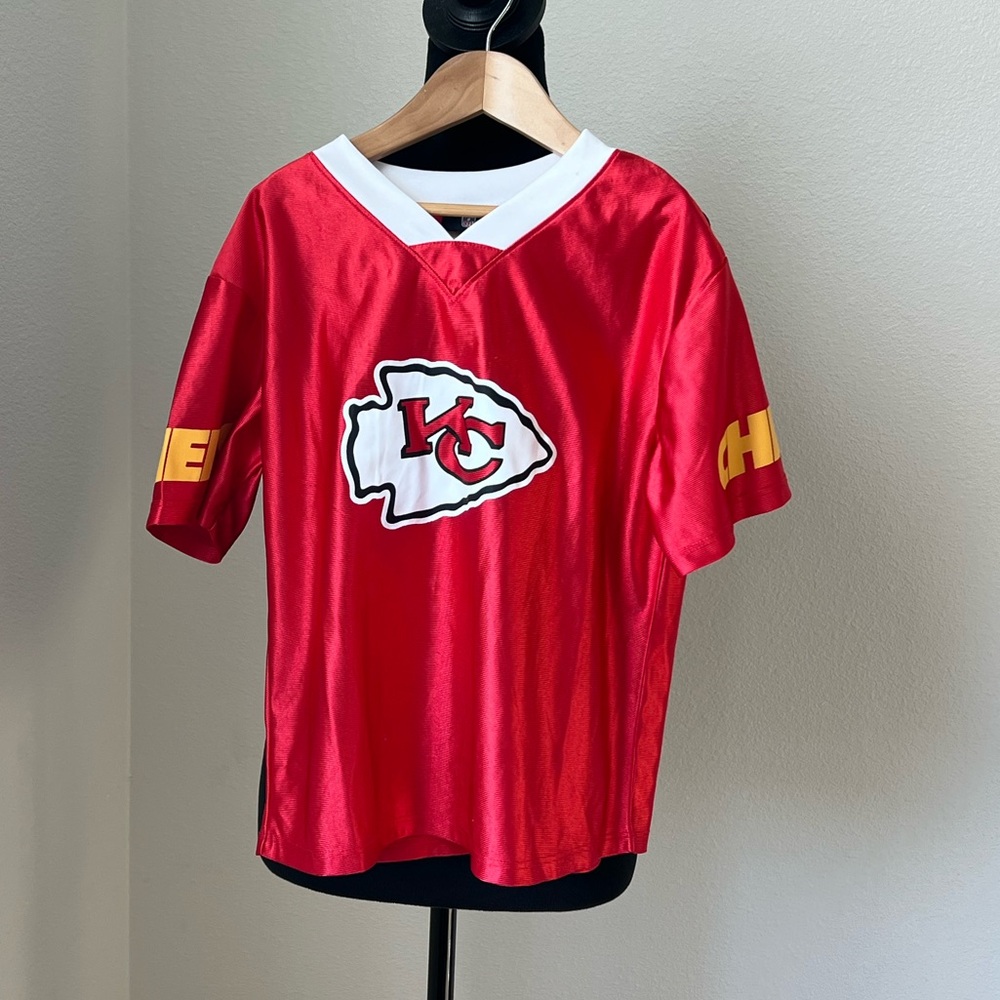NFL Kansas City Chiefs Red & White Kids Jersey Top with Yellow Sleeve Accents